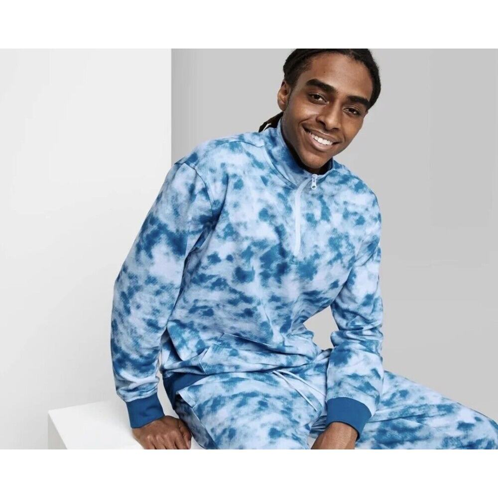 Original Use Dip Dye Fleece Quarter Zip Sweatshirt - Blue Mens X-S NWT